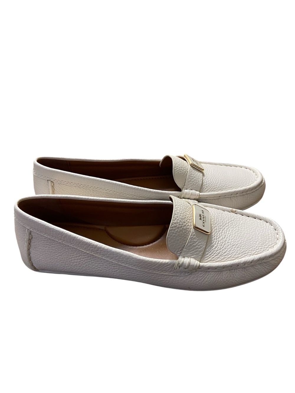 Coach off white Pebbled Leather Logo Bit Loafers Sz 9 - Picture 2 of 9